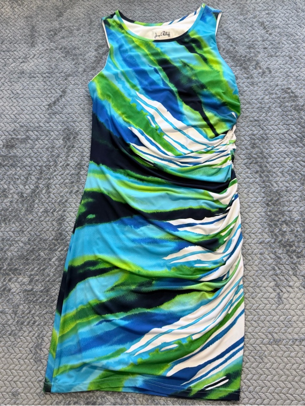 Joseph Ribkoff Abstract Multi-Color Ruched Sheath Dress Size 14